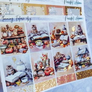 Kit de adesivos dourados Purrrfect Autumn, adesivos decorativos, adesivos funcionais, adesivos para planejadores, adesivos para diário