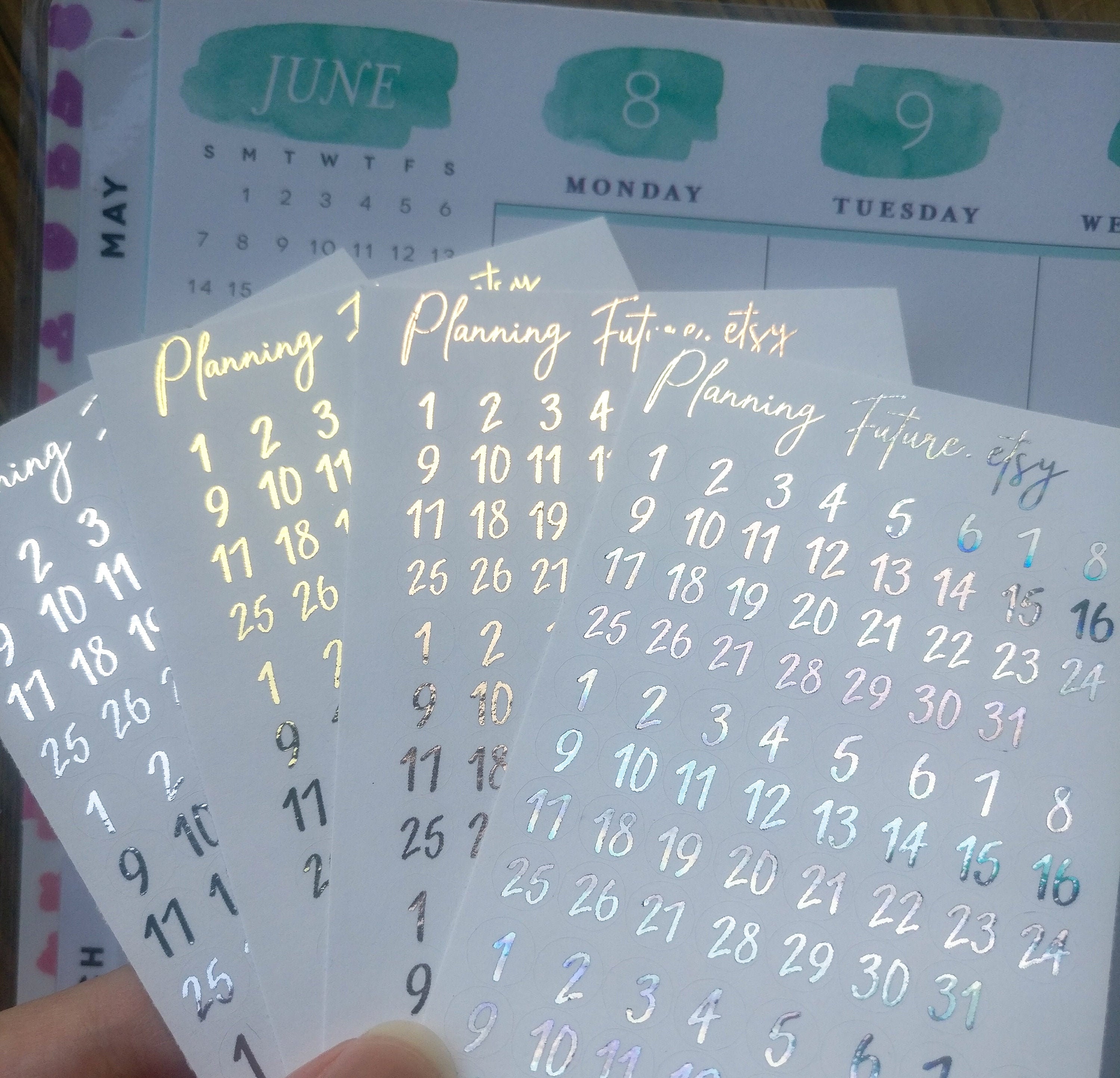 Foiled Small number stickers, matte or clear, Planner stickers, Journaling stickers, Scrapbooking, Script stickers