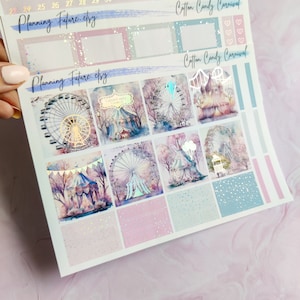 Kit de adesivos holográficos de carnaval de algodão doce A5, MÉDIO, NOVO FORMATO, adesivos decorativos, adesivos para planejador, adesivos para diário