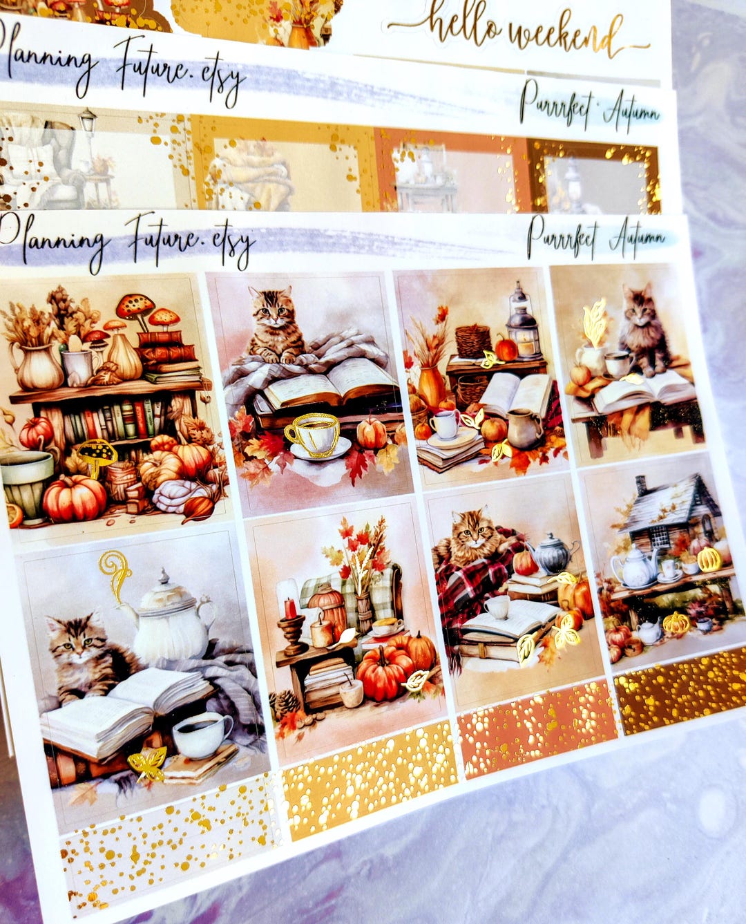 Purrrfect Sticker Purrrfect Autumn Gold Foiled Sticker Kit Planner Stickers: Journal ...