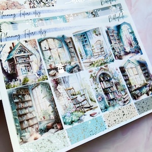 Bibliofiele stickerkit zilverfolie, decoratieve stickers, functionele stickers, plannerstickers, logboekstickers