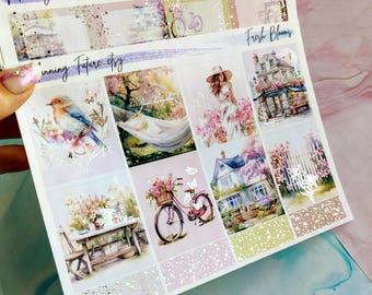 Zestaw naklejek Fresh Blooms Silver Foiled Stickers do planera: dziennik, album, rękodzieło papierowe