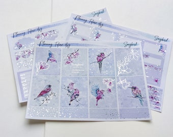 Songbird Silver Foiled sticker kit NEW FORMAT, Decorative Stickers,Functional stickers ,Planner stickers ,  , Scrapbooking