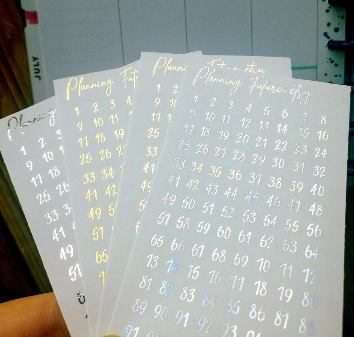 Small Foiled Number Stickers 1-100, Planner Journal Scrapbook Supplies