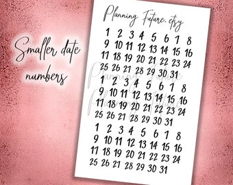 Small Date Number Stickers: Clear Matte or Glossy Planner Stickers