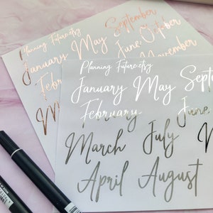 Adesivi grandi per mese in lamina, adesivi per planner, adesivi per journaling, adesivi per scrapbooking, adesivi per script