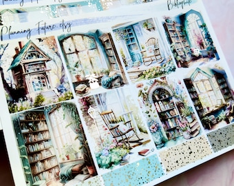 Kit de pegatinas plateadas Bibliophile para planificadores: diarios, álbumes de recortes y manualidades con papel.