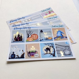 Kit de pegatinas con efecto metalizado de truco o trato, pegatinas decorativas, pegatinas funcionales, pegatinas para planificadores, pegatinas para diarios, álbumes de recortes