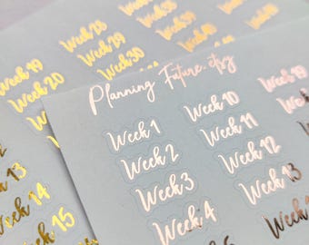 Week Number stickers, Planner stickers, Journaling stickers, Scrapbooking, Script stickers