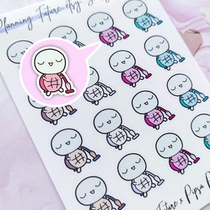 May include: A sheet of stickers featuring a cartoon turtle holding a vacuum cleaner. The turtle is in various colors, including pink, blue, and teal. The stickers are designed for use in planners and journals. The text "Planning Future.etsy Shelly Vacuuming" is written at the top of the sheet.