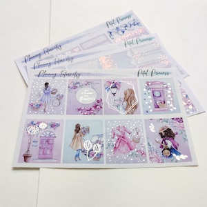 Kit de pegatinas holográficas de la Princesa Pétalo, pegatinas decorativas, pegatinas funcionales, pegatinas para planificador, pegatinas para álbumes de recortes