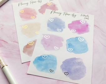 Watercolour foil label stickers, Decorative stickers,  Planner stickers , Journaling stickers , Scrapbooking
