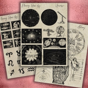 Adesivos de alquimia, universo e horóscopo, adesivos decorativos, adesivos para planejadores, adesivos para diário, scrapbooking