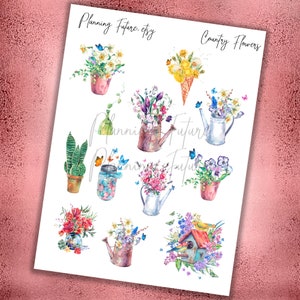 Country Flowers stickers, Decorative stickers, Planner stickers , Journaling stickers , Scrapbooking