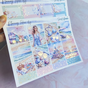 Sunset Beach goudfolie stickerkit, decoratieve stickers, functionele stickers, plannerstickers, logboekstickers