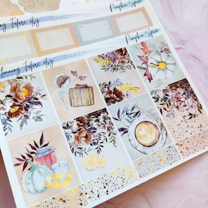 Pumpkin Spice Gold Foiled Sticker Kit NEUES FORMAT, dekorative Aufkleber, funktionale Aufkleber, Planer Aufkleber, Journaling Aufkleber,