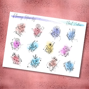 Bloemen sterrenbeeldstickers, decoratieve stickers, plannerstickers, dagboekstickers, scrapbooking