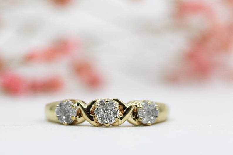Lovely Pre-owned Triple Cluster Diamond Ring Dress Ring Engagement Ring Promise Ring Anniversary