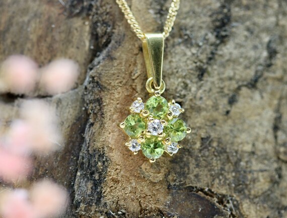 Peridot and Diamond Pendant 18ct Gold 