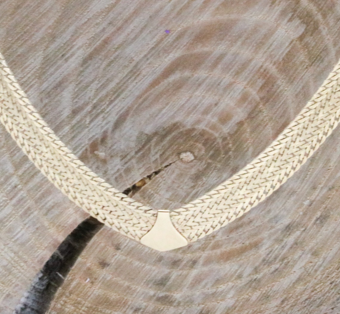 Preowned Gold Herringbone Collar V Shape Necklace Flat Etsy