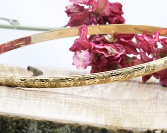 Handmade Gold Bangle | Hand-engraved | Floral Pattern | Handmade by Us | Solid Gold Slave Bangle | Gift For Her | Anniversary Gift