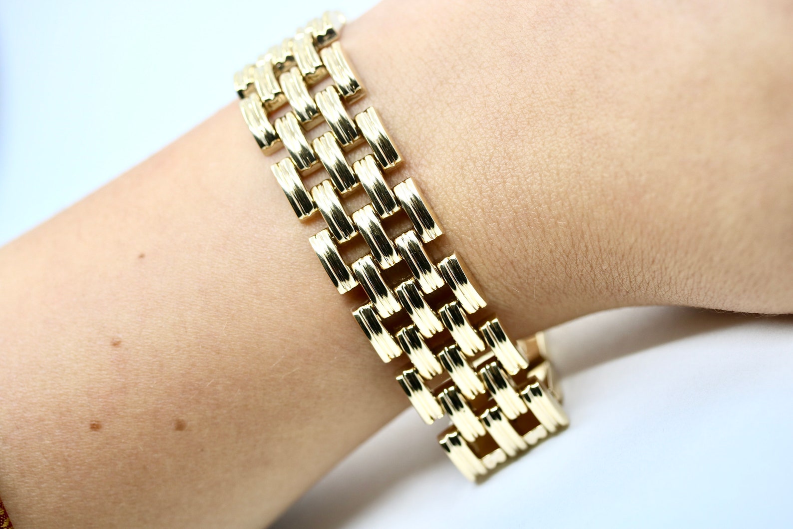 Preowned 9ct Gold Heavy Brick Link Bracelet 3 Bar Brick Etsy