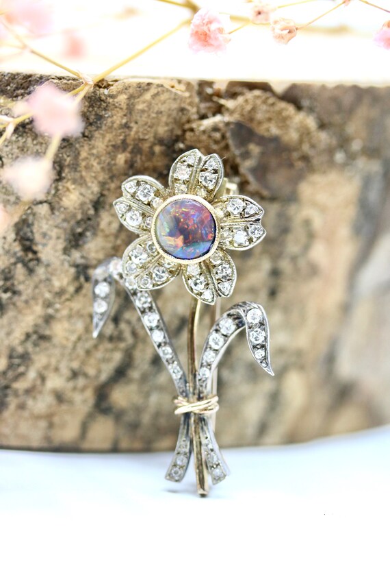 Stunning Antique Diamond & Opal Brooch | Edwardia… - image 1