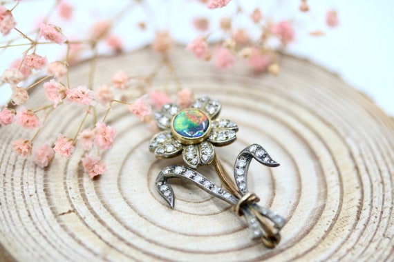 Stunning Antique Diamond & Opal Brooch | Edwardia… - image 2