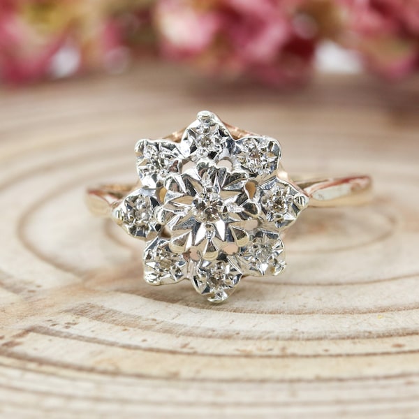 Pre-owned Diamond Cluster Dress Ring | UK Finger Size N.5 | Adjustable | Daisy Cluster | Flower Cluster | Engagement Ring | Promise Ring