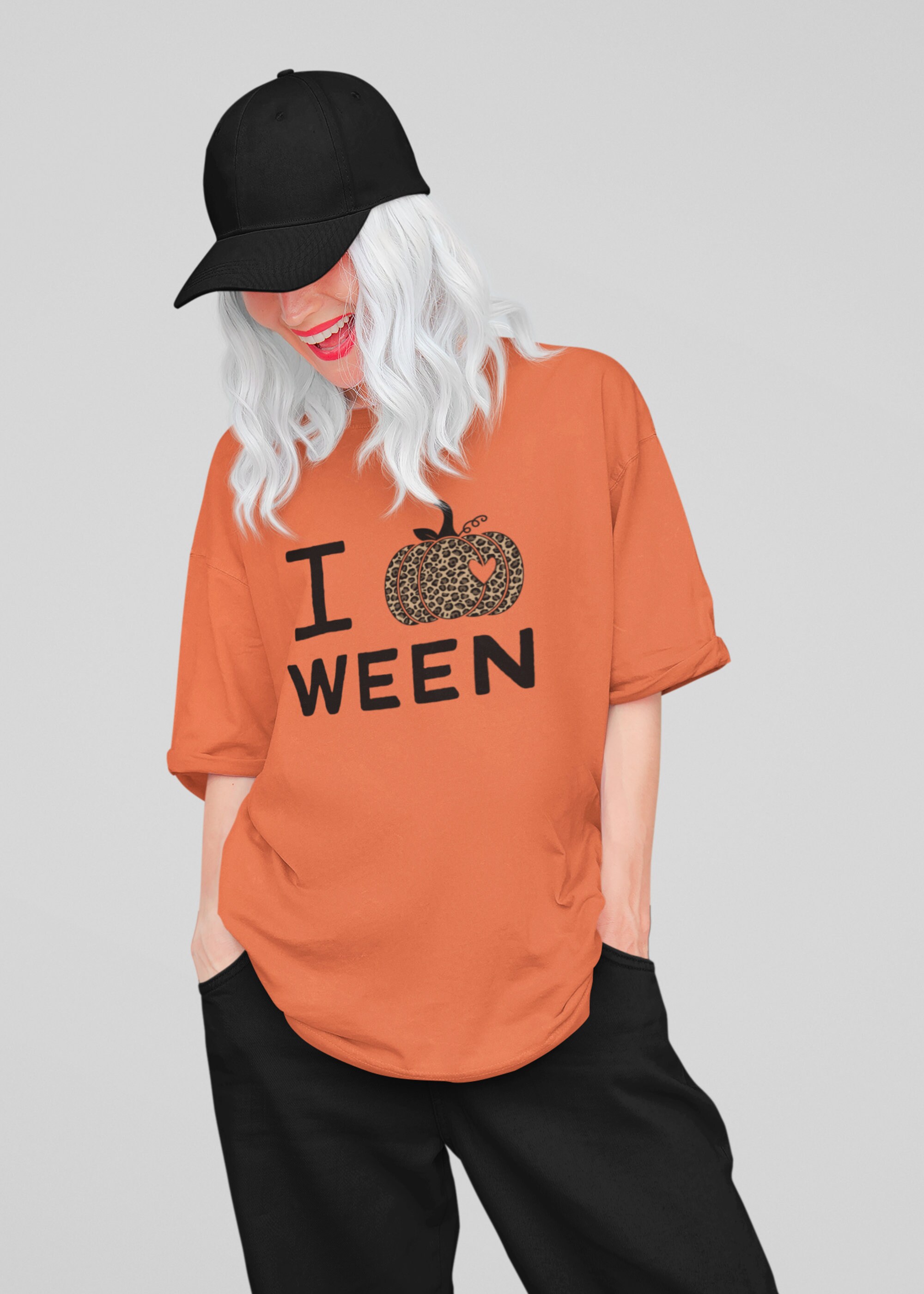 Discover Halloween Lover T-Shirt - Graphic Tee with Leopard Graphic Heart Pumpkin - October 31 Shirt - I <3 Ween Fall Humor Innuendo - Beige Autumn