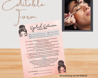 Editable-Pink Buns Form for eyelash extension business-edit file-consent form-small business-edit on canva