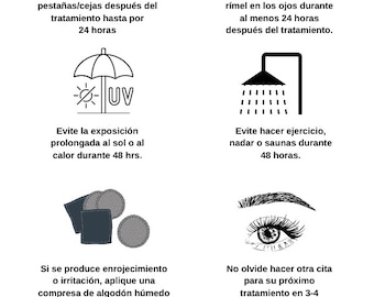 Spanish Instrucciones para el cuidado posterior del tinte de pestañas/cejas-digital download-printable