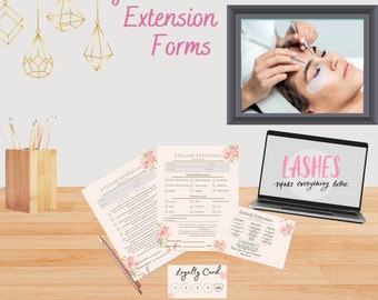 Eyelash Extension Forms: Pink Floral Consent, Loyalty, Aftercare Card (Digital Download)