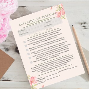 Espagnol-Digital-Formulario de Consientimento - Lime décompressable/téléchargeable- lash artist- lash extension business-Lista para imprimir