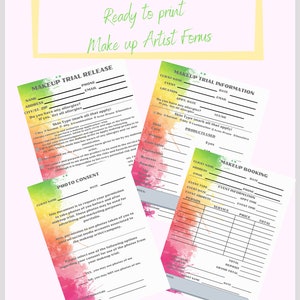Digital- EDITABLE-Makeup Artist Forms-downloadable file-photo consent- makeup business-small business-salons-release forms ready to print