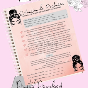 Formulario digital-rosa descargables-formulario de consentimiento para Jovensitos -listo para imprimir