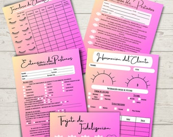 Formulario digital-rosado / tarjetas para pestañas/descargables-formulario de consentimiento/ tarjeta de cuidado posterior-listo imprimir