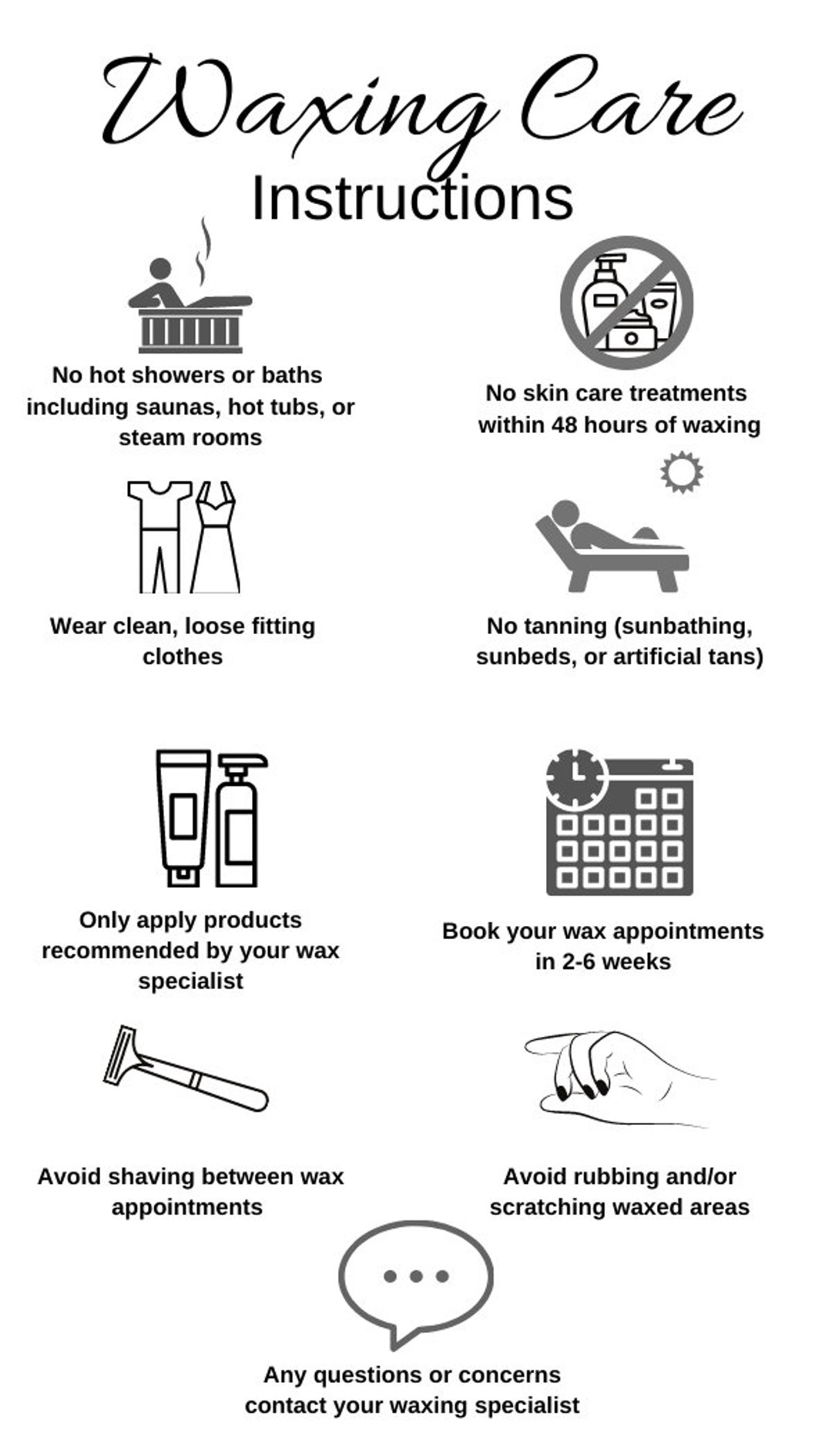 Waxing Aftercare Instruction Cards 20cards esthetician Aftercare