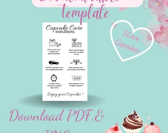 Cupcake Care Card for homemade Baking/cake businesses- Baker- Cake Company Digital Download-printable-small business