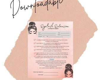 Digital-Pink Form/cards for lash business-downloadable file-consent form-small business-ready to print
