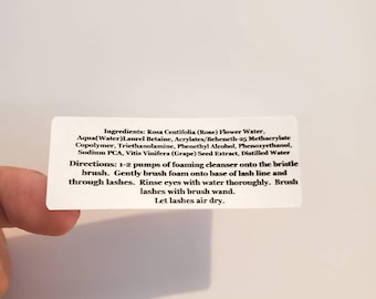 Prolong Ingredients/Directions (30) labels-matte clear or glossy /white label-custom labels-lash business-small business supplies