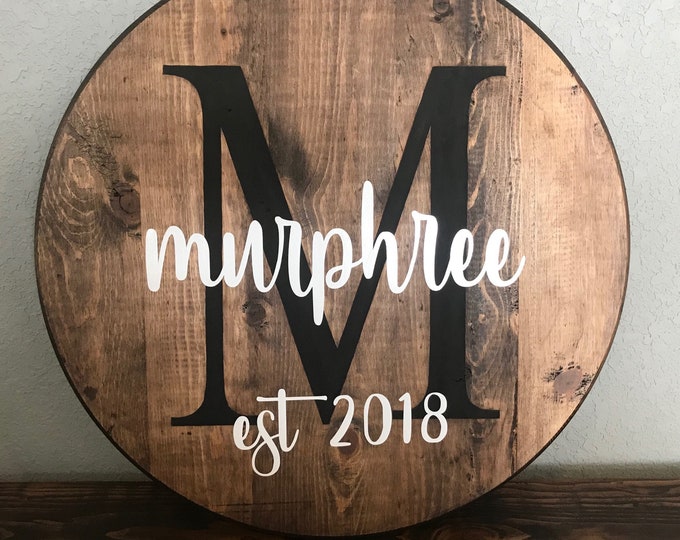 Round Last Name Wooden Sign Personalized Wooden Sign Round Etsy