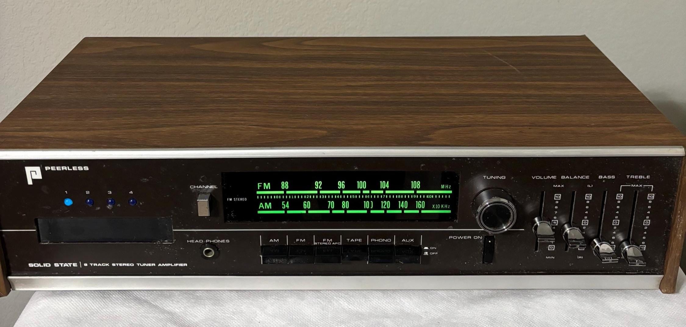 Peerless Vintage Solid State 8 Track Stereo Tuner Amplifier Model HSP-80 Tested