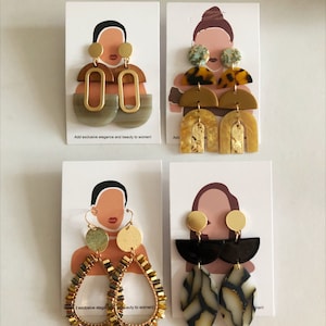 Pendientes de colección marrón y dorado (Arcilla polimérica y metacrilato)