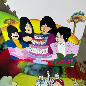 Cartão de bolo de aniversário dos Beatles
