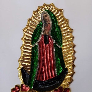 Aplique bordado da Virgem de Guadalupe em lantejoulas