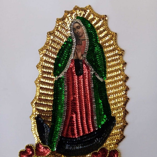 Applique Patch Vierge de Guadalupe Brodée en Paillettes