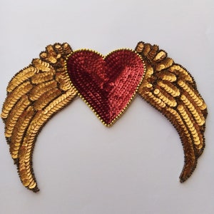 Heart Wings Sequin Applique Patch