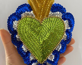 Heart patch in sequins, Mexican heart sequin appliqué