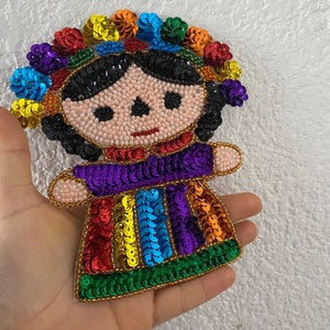 Mexican Lele Doll Sequin patch, Mexican Maria doll applique with sequins